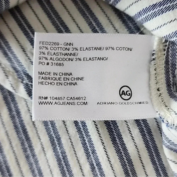 AG Denim Navy & Cream Off-the-Shoulder Mini Dress, Size XS - Picture 7 of 8